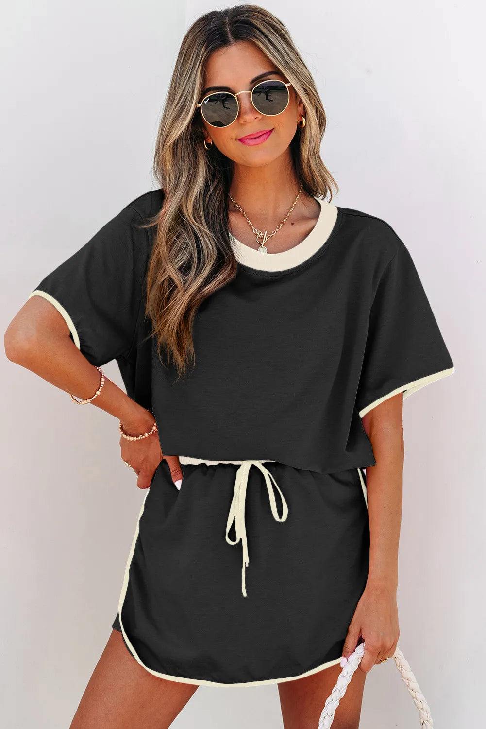 Colourblock Co-ord Set with Drop Shoulder Top and Skort