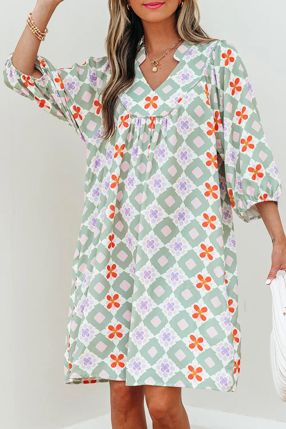 Green Floral Geometric Mini Dress