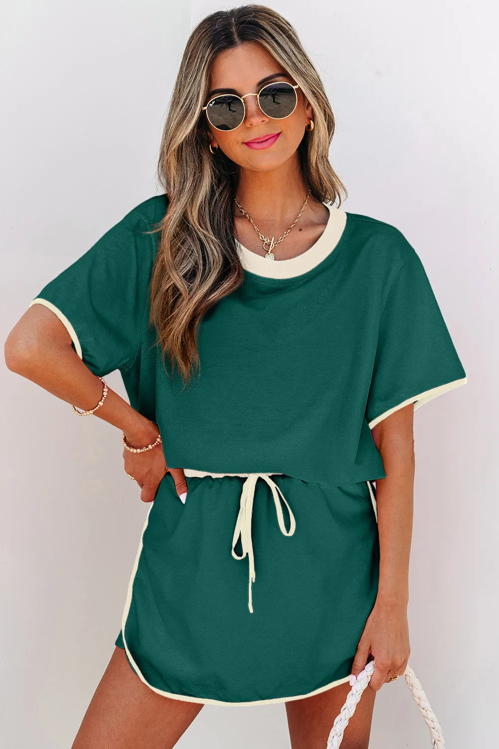 Colourblock Co-ord Set with Drop Shoulder Top and Skort