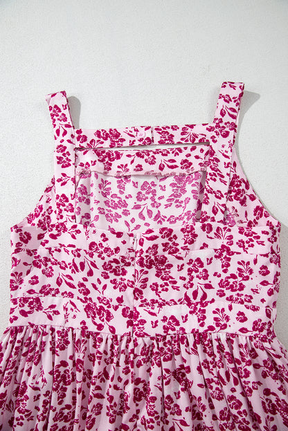 Women's Pink Floral Cutout Back Sleeveless Summer Maxi Dress