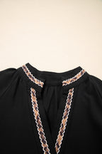 Black Contrast Trim V Neck Bracelet Sleeve Shift Mini Dress