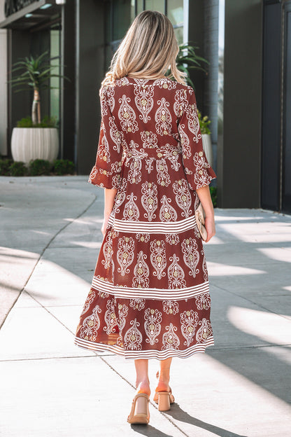 Women's Brown Floral Summer Midi Dress