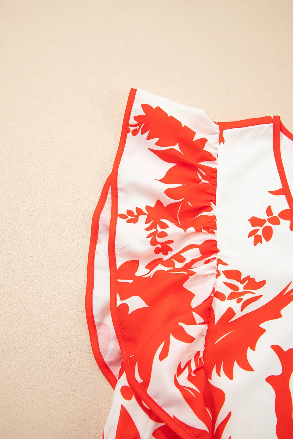 Red Floral Maxi Dress with Ruffle Sleeves and Pockets