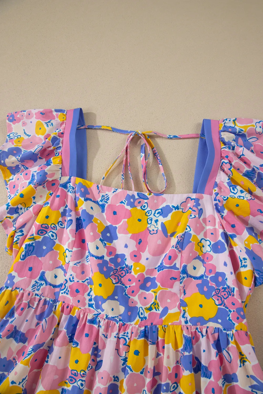 Sketch Floral Square Neck Cotton Mini Dress for Women