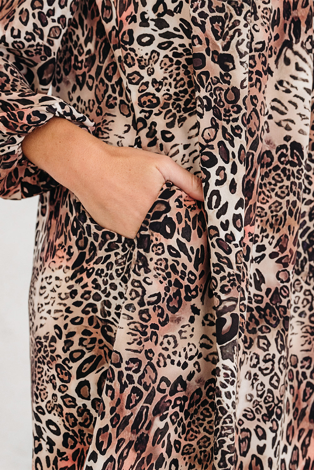 Women's Brown Leopard Ruffled Detail Long Sleeve Summer Mini Dress