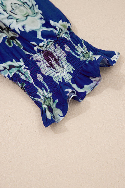 Women's Blue Floral Half Sleeve Summer Maxi Dress