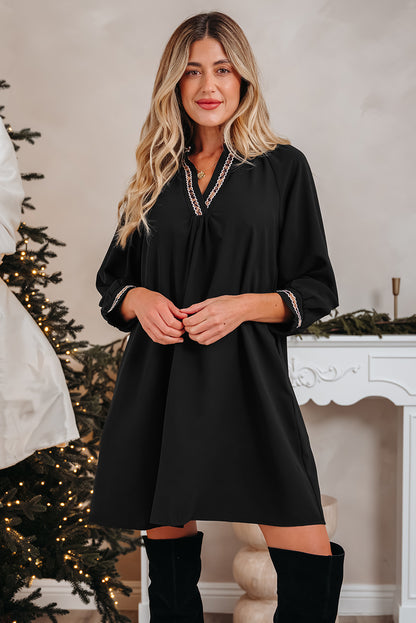 Women's Black V Neck Summer Mini Dress