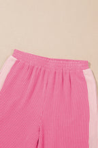 Ribbed Colourblock Co-ord Set with Wide-Leg Trousers