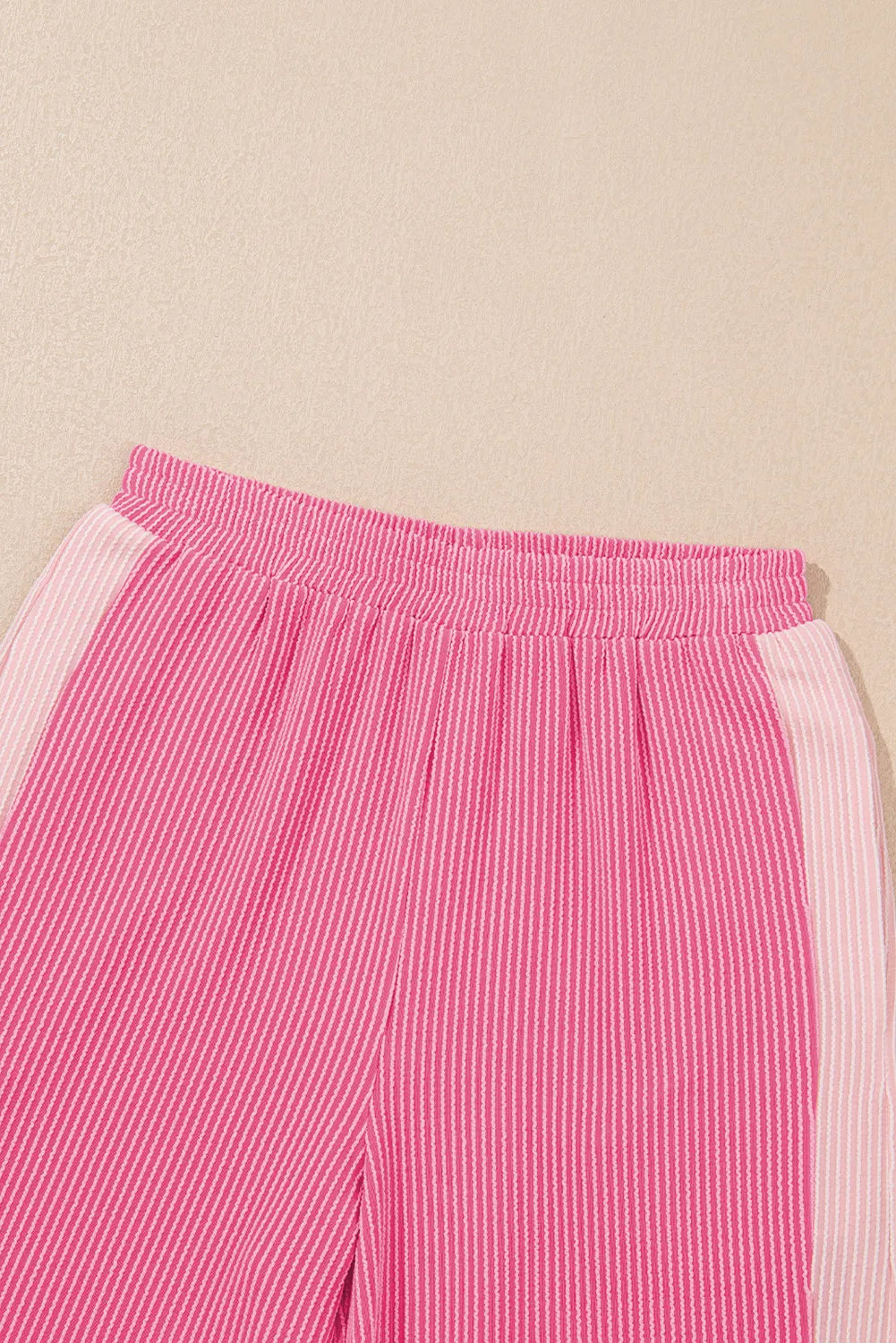 Ribbed Colourblock Co-ord Set with Wide-Leg Trousers