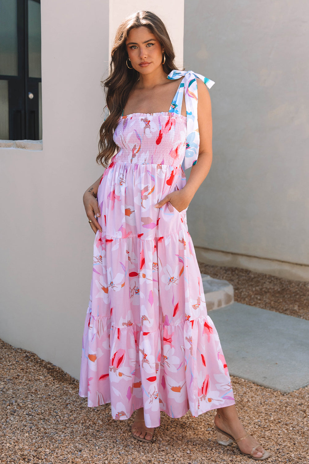 Women's Pink Floral Summer Maxi Dress