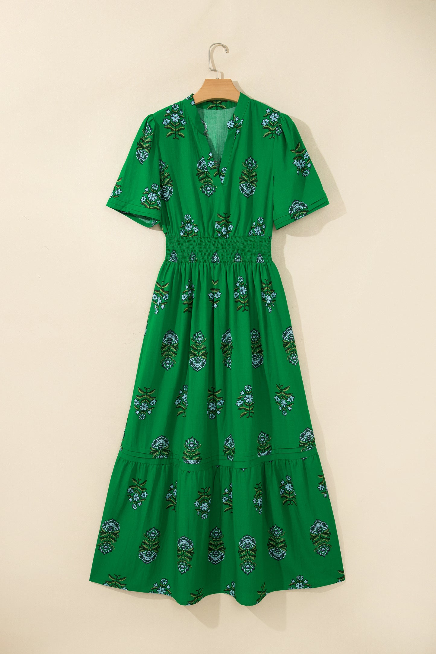 Women's Green Floral High Waist Summer Maxi Dress