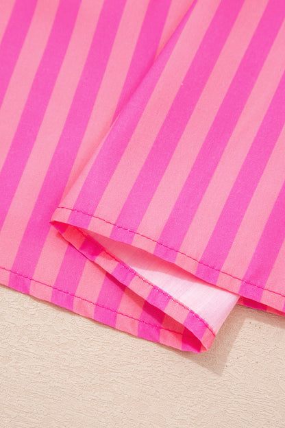 Women's Rose Striped Short Puff Sleeve Summer Mini Dress