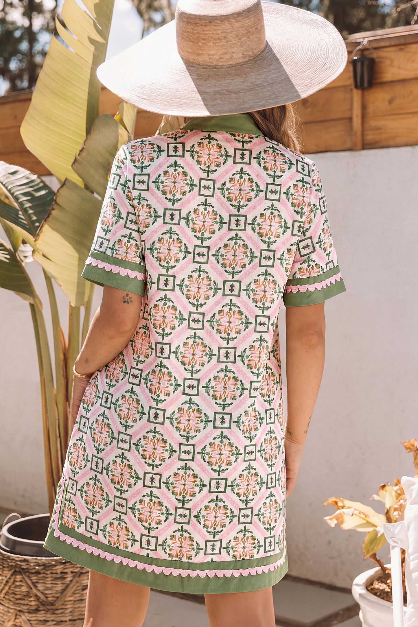 Women's Green Boho Short Sleeve Summer Mini Dress