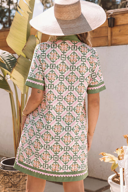 Women's Green Boho Short Sleeve Summer Mini Dress