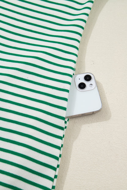 Women's Green Stripe Summer Mini Dress with Pockets