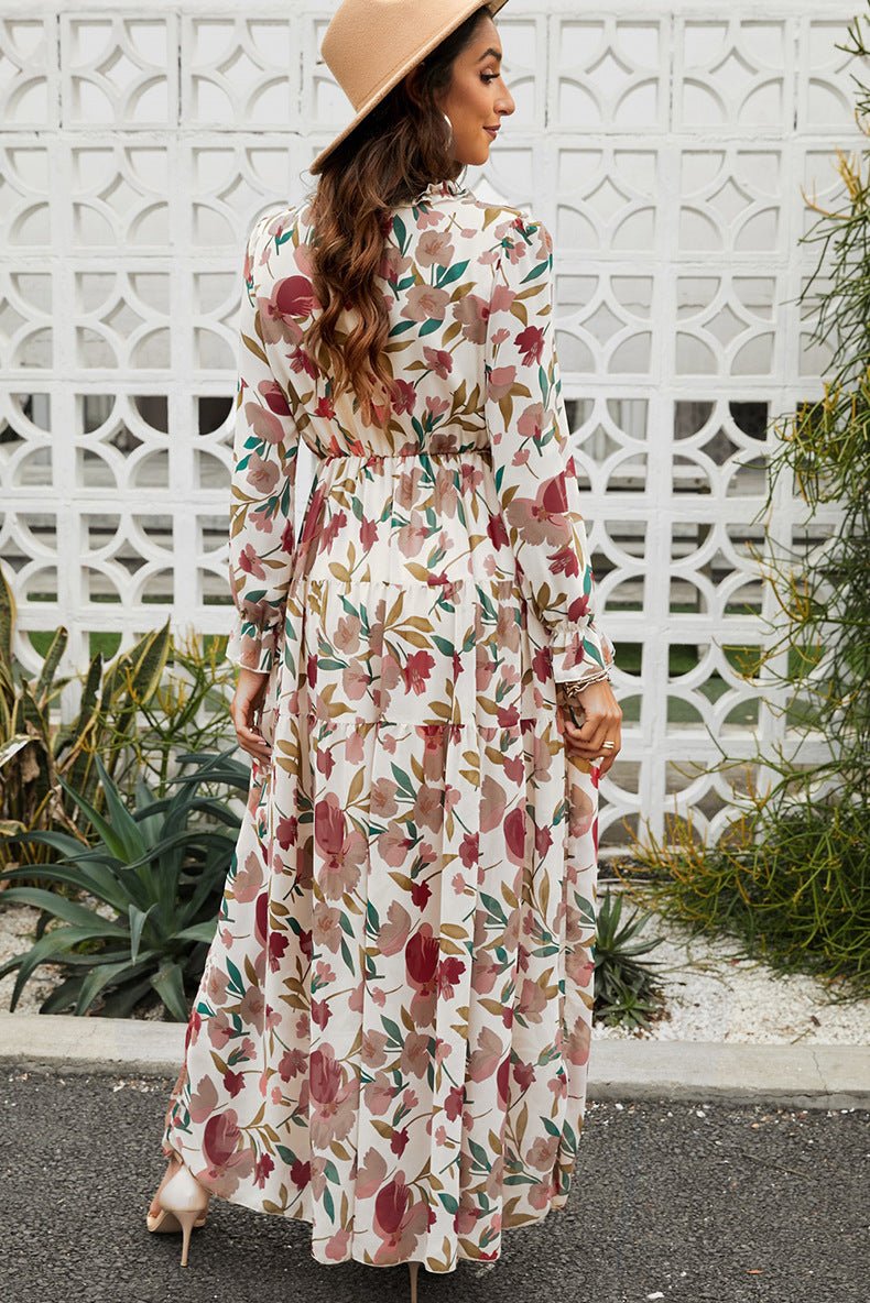 Flowy Floral Chiffon Maxi Dress - ALMORIO