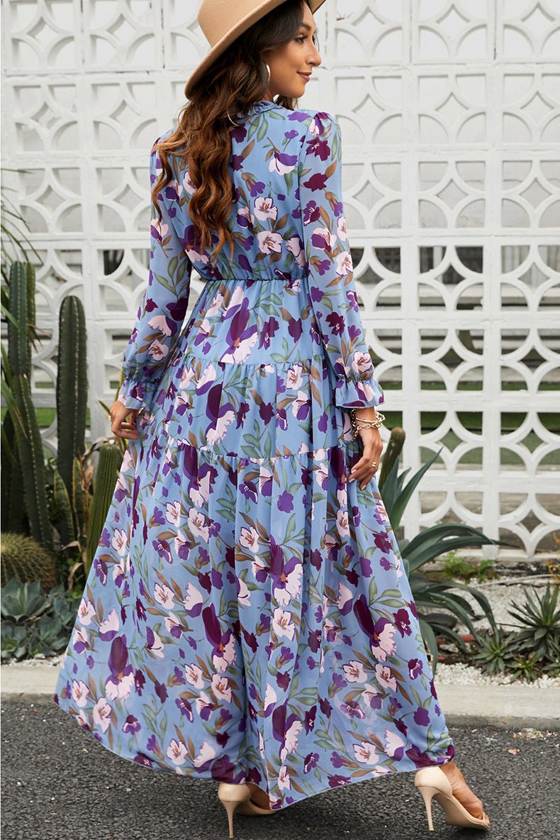 Flowy Floral Chiffon Maxi Dress - ALMORIO