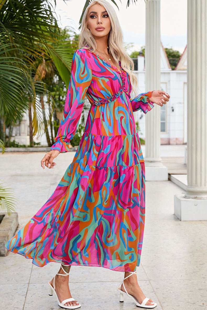 Flowy Floral Chiffon Maxi Dress - ALMORIO