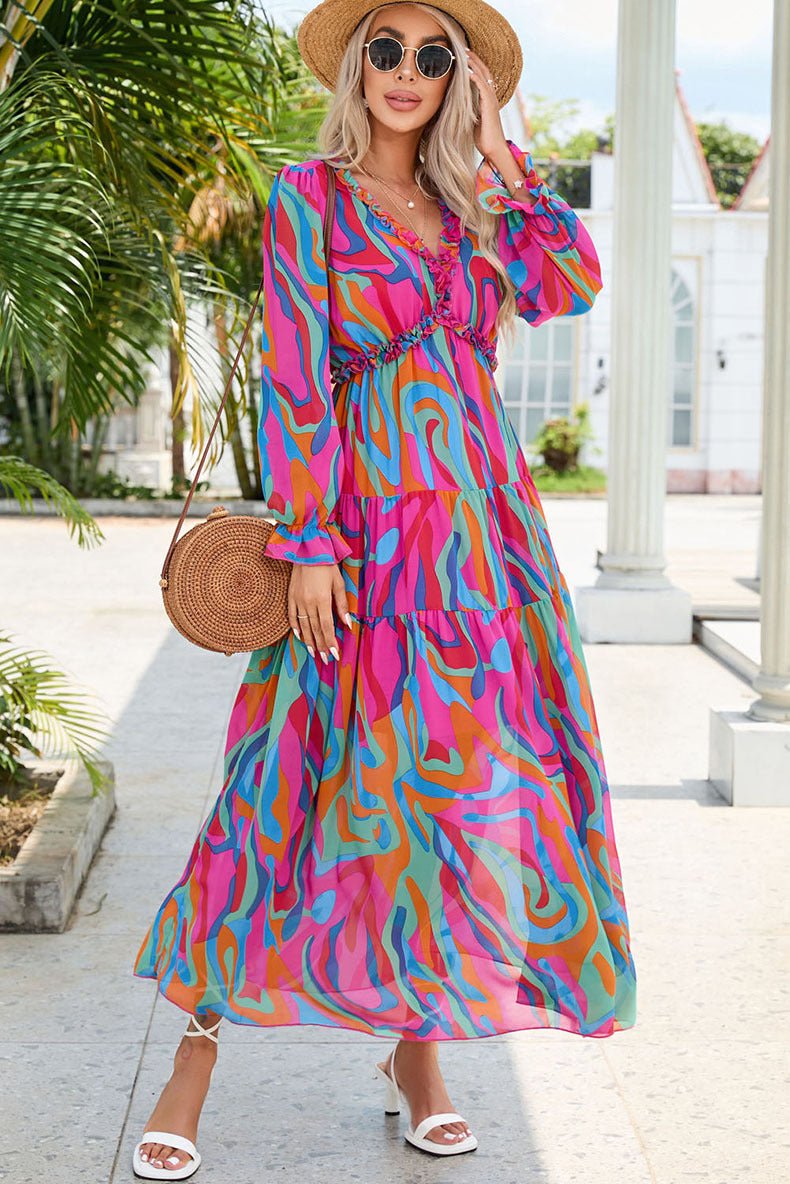 Flowy Floral Chiffon Maxi Dress - ALMORIO