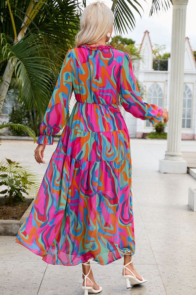 Flowy Floral Chiffon Maxi Dress - ALMORIO