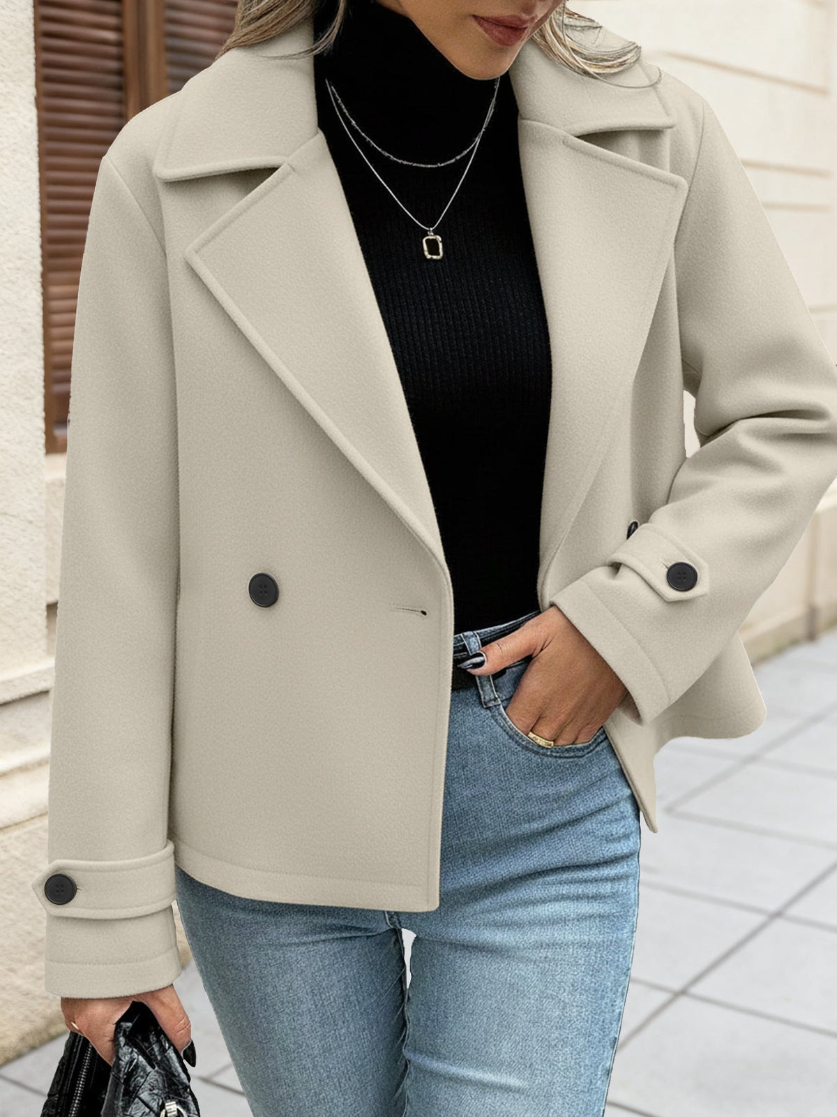 Women's Double Breasted Coat in Beige