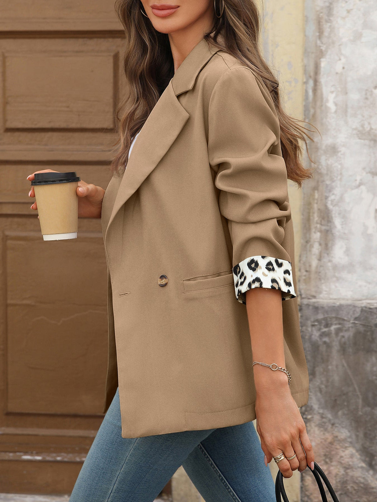 Women's Leopard Cuff Blazer in Camel, view 6