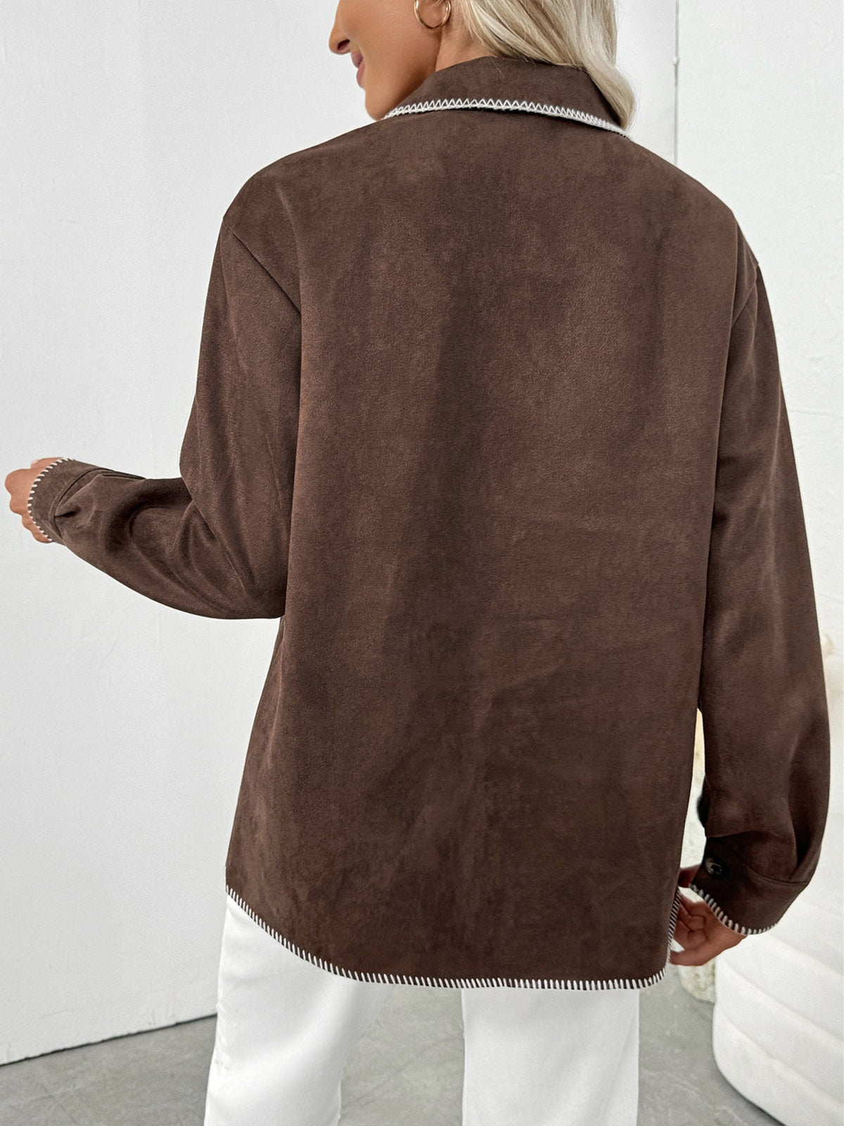 Women's Suede Shirt Jacket in Brown, view 6