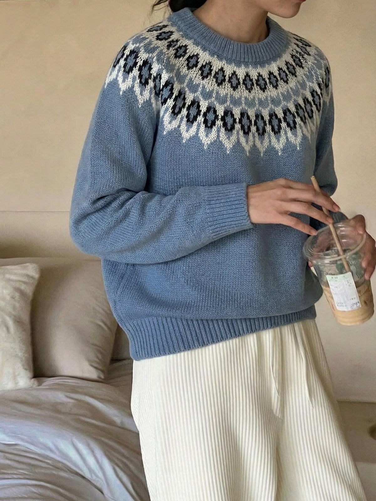 Women's Fair Isle Yoke Jumper in Blue