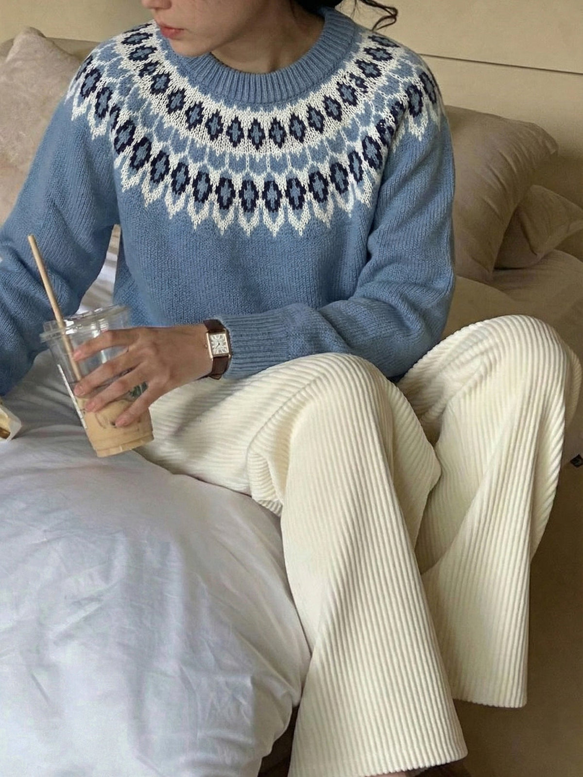 Women's Fair Isle Yoke Jumper in Blue, view 2