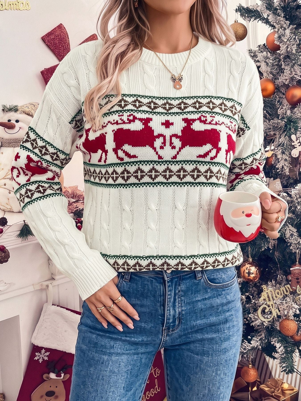 Women's Reindeer Jumper in Cream, view 2