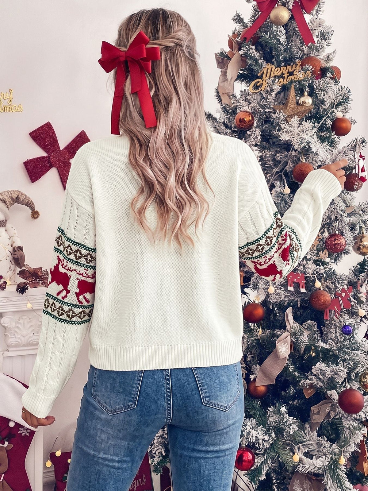 Women's Reindeer Jumper in Cream, view 6