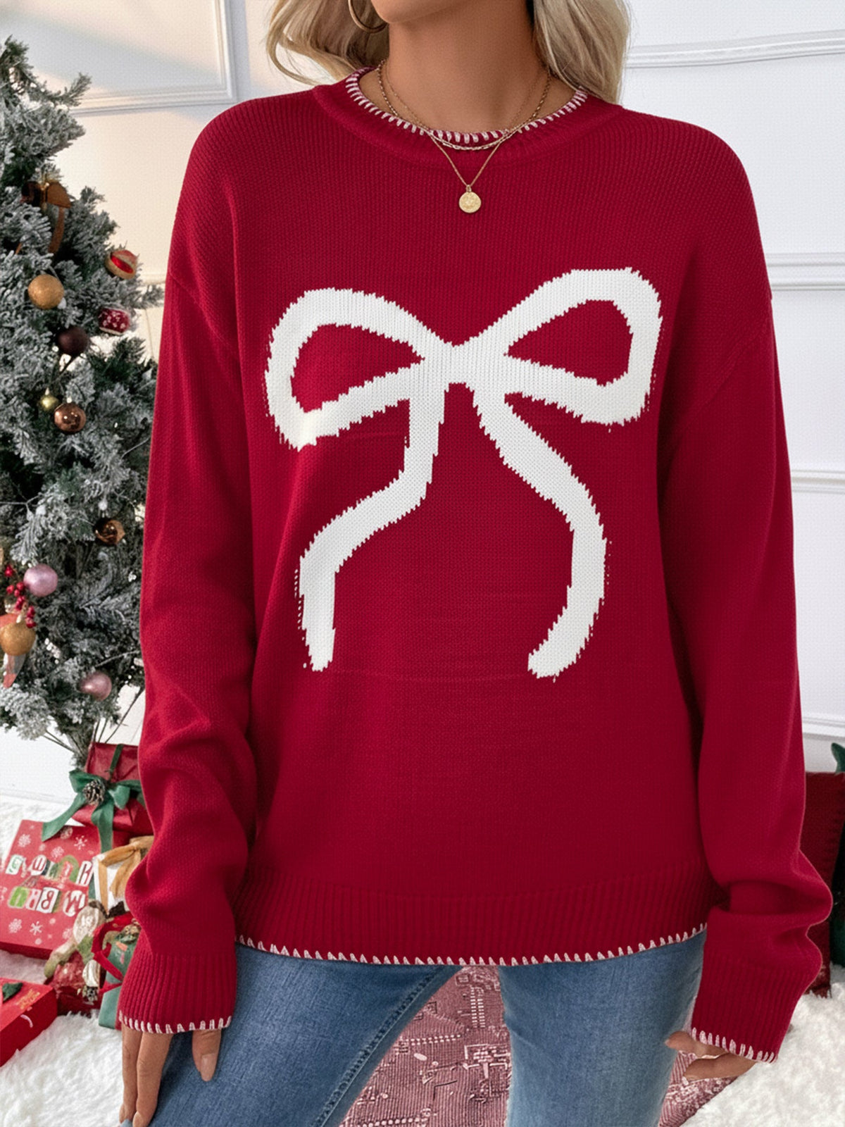 Women's Big Bow Jumper in Red