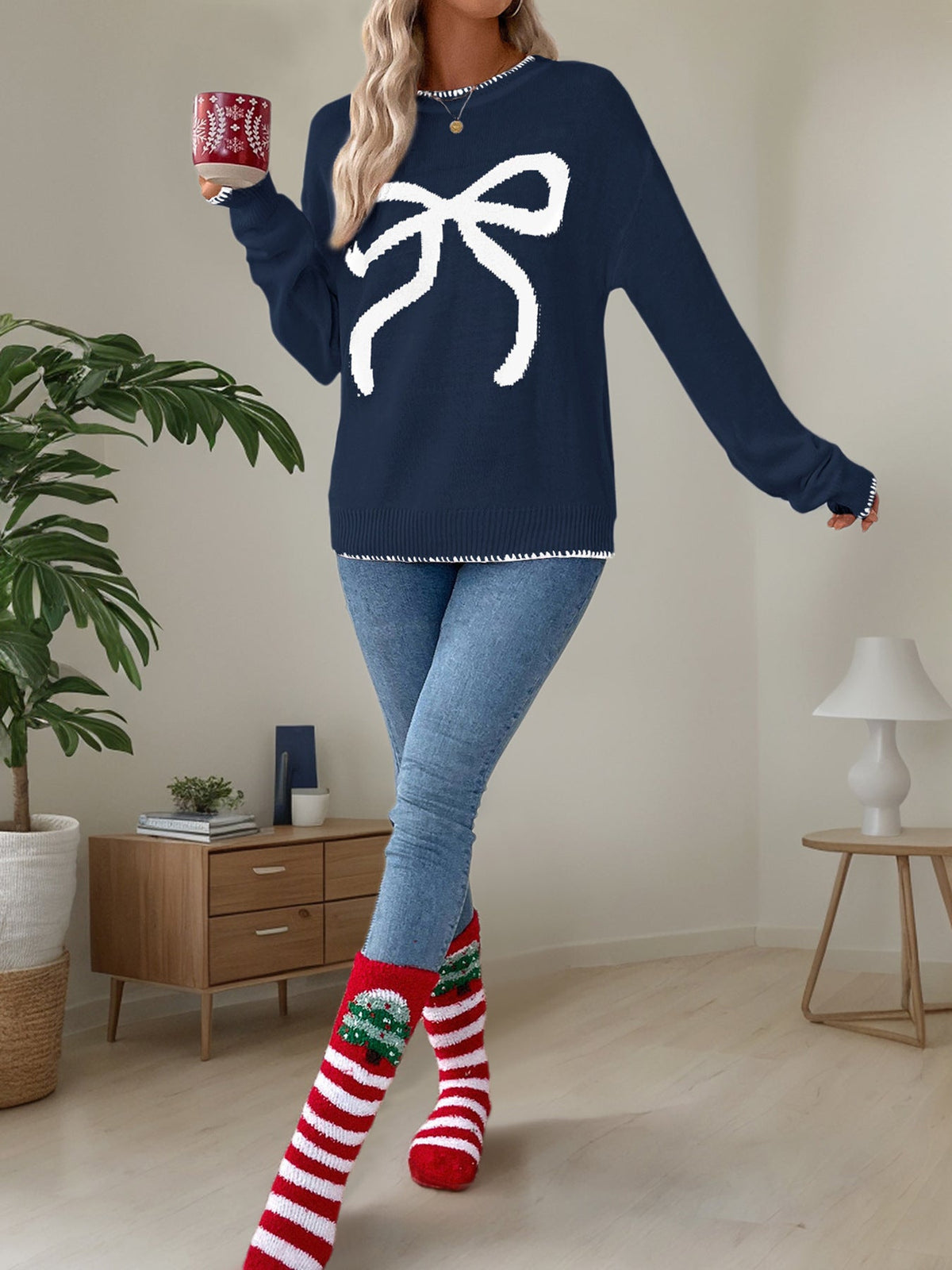 Women's Big Bow Jumper in Navy