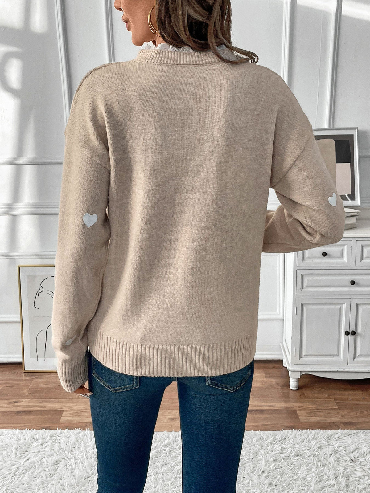 Women's Lace Trim Jumper in Beige, view 4