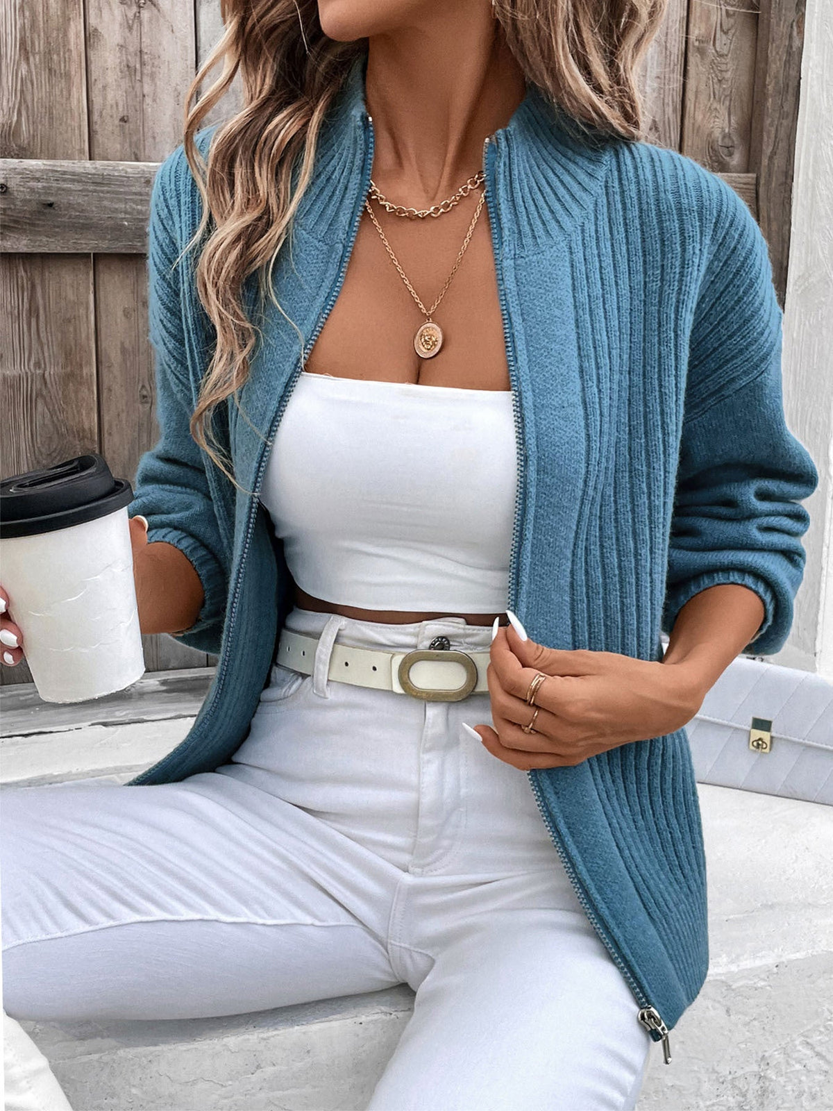 Women's Zip Cardigan in Blue