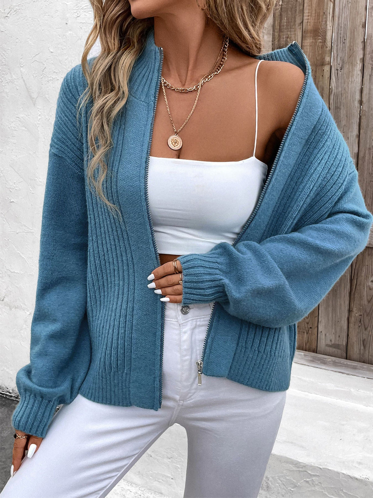 Women's Zip Cardigan in Blue, view 4