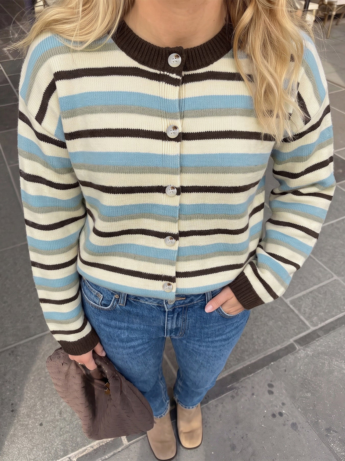 Women's Striped Cardigan in Multicolor, view 3