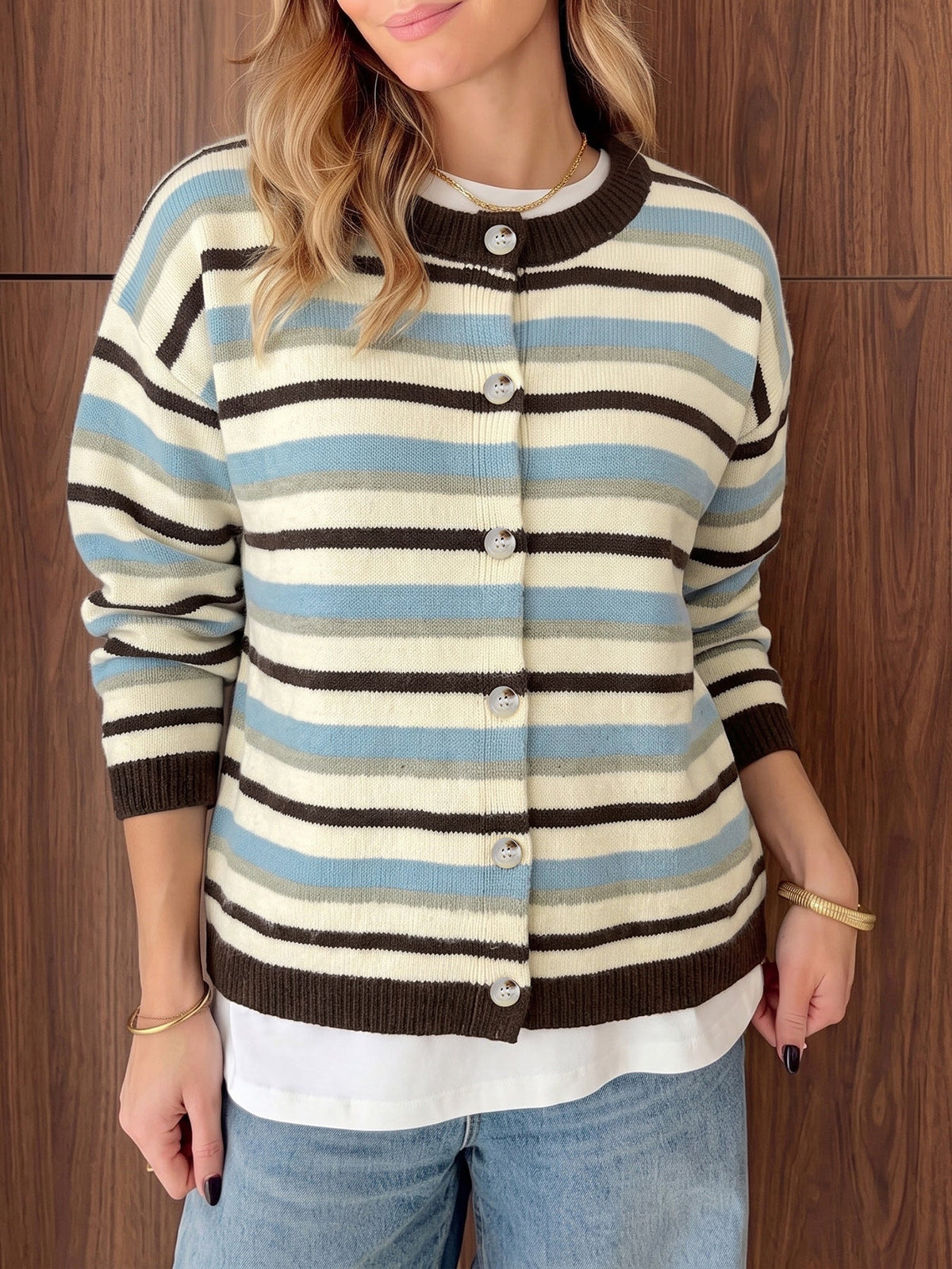 Women's Striped Cardigan in Multicolor, view 4