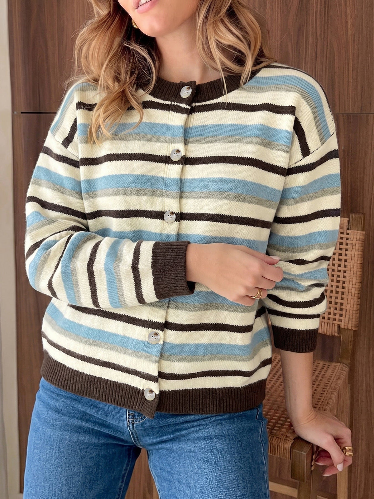 Women's Striped Cardigan in Multicolor, view 5