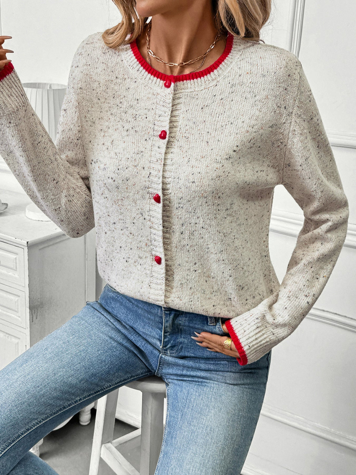Women's Tipped Cardigan in Grey