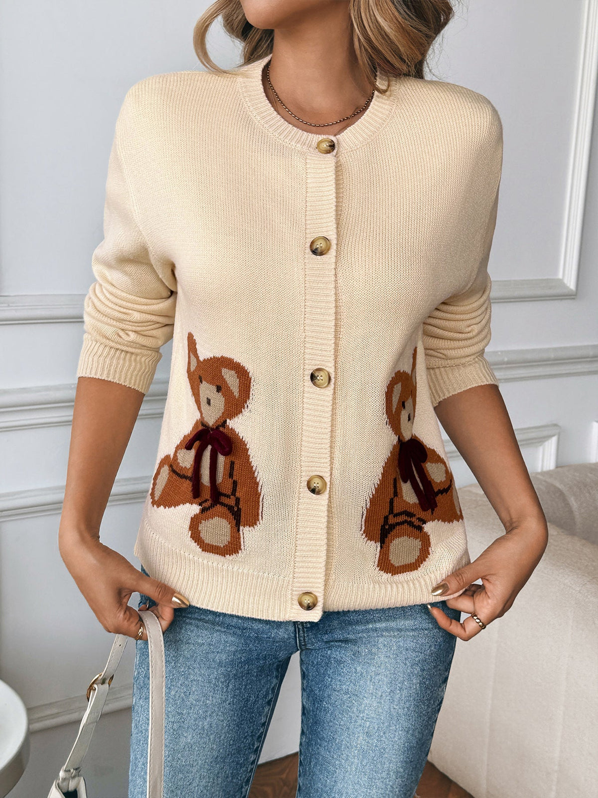 Women's Teddy Bear Cardigan in Cream