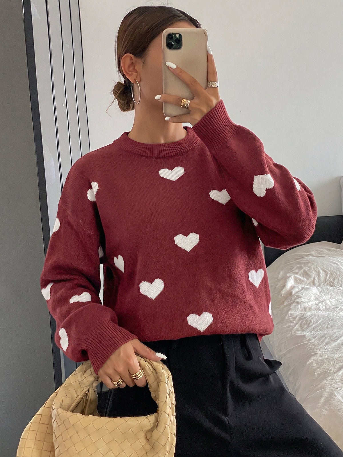 Women's Hearts Jumper in Burgundy, view 4