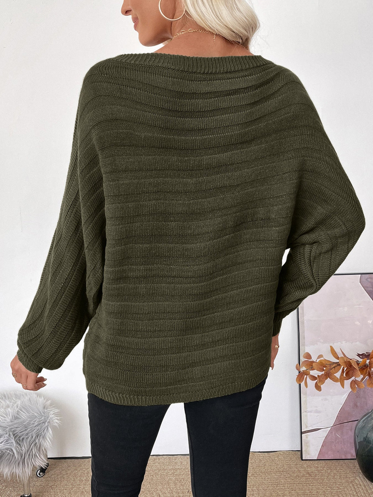 Women's Off Shoulder Jumper in Army Green, view 6