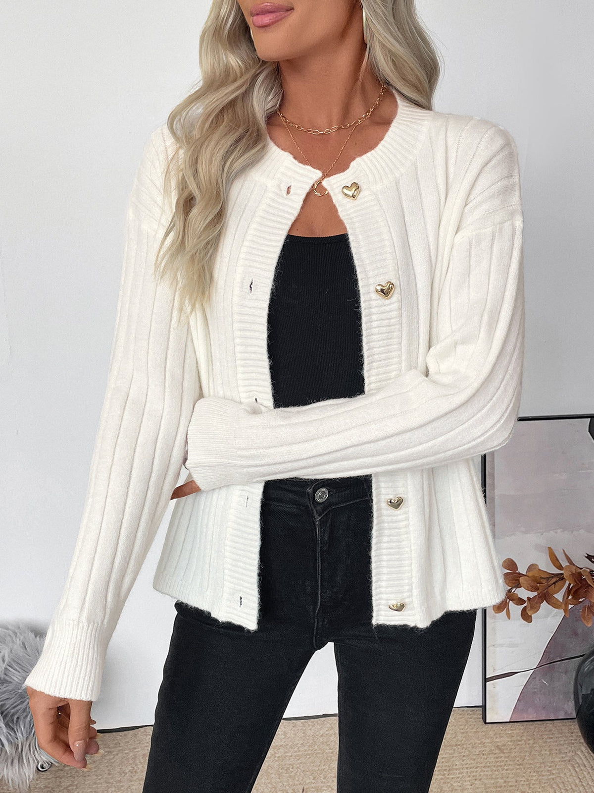 Women's Ribbed Cardigan in Beige