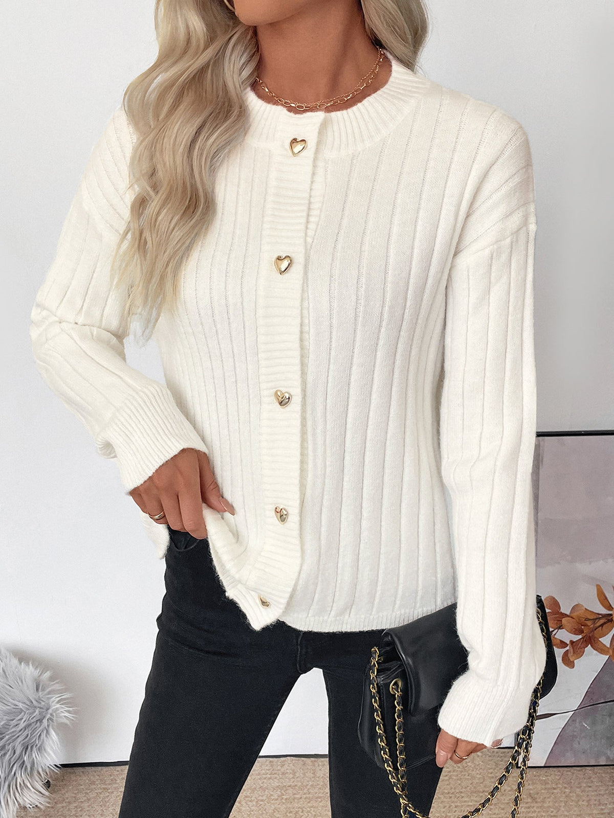 Women's Ribbed Cardigan in Beige, view 2