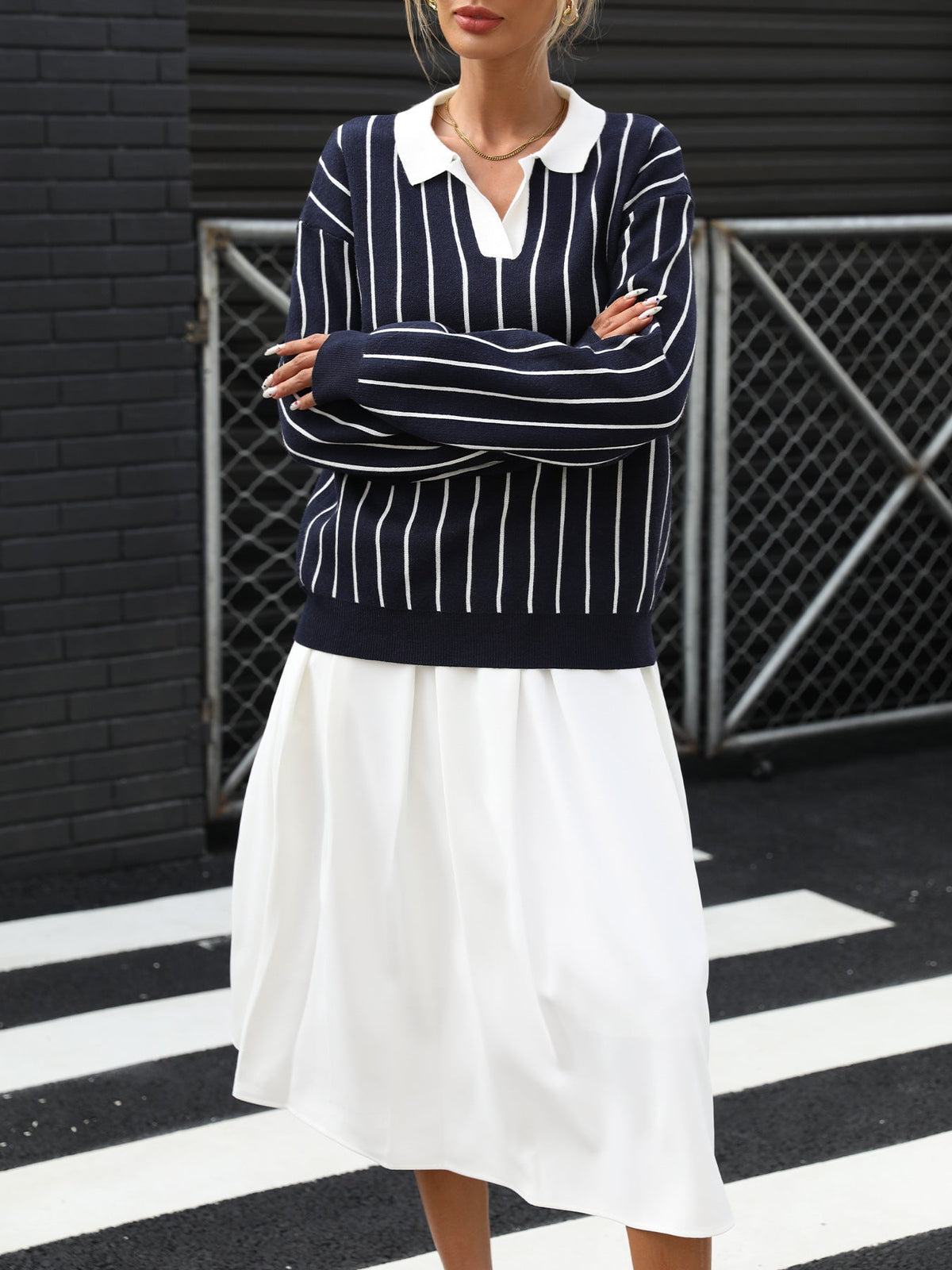 Women's Pinstripe Jumper in Navy, view 4