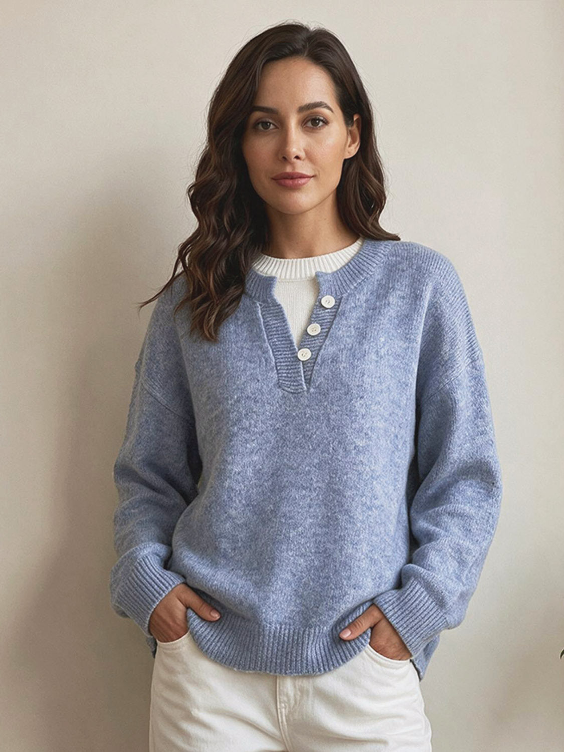 Women's Henley Jumper in Blue, view 3