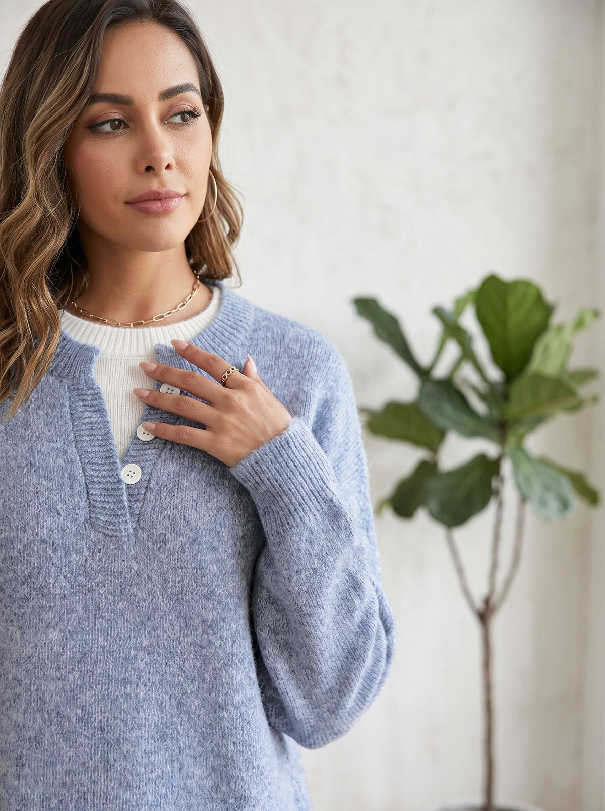 Women's Henley Jumper in Blue, view 9