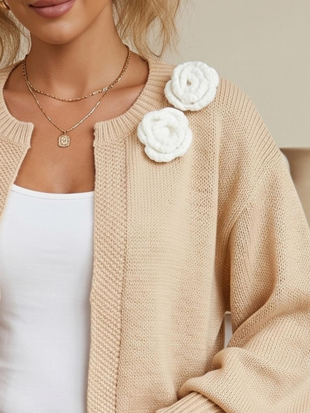 Women's Flower Cardigan in Beige
