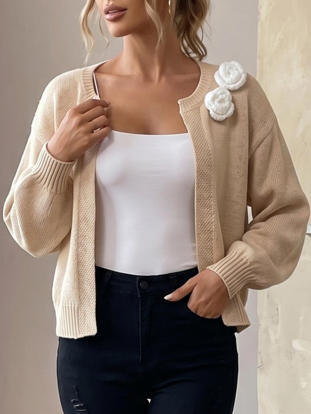 Women's Flower Cardigan in Beige, view 2